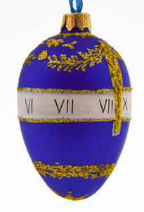 1895 Royal Blue Serpent Clock Glass Egg Ornament