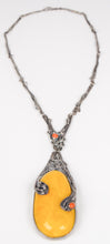 Amber & Coral Silver Necklace