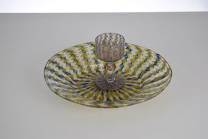 Antique Venetian Glass Set - cup and saucer (blue and gold)