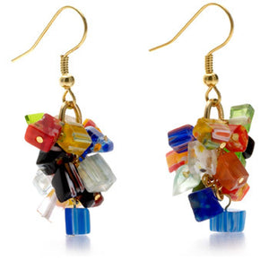 Mosaic Glass Chip Dangle Earrings