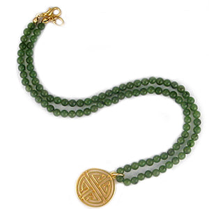 Jade Bead Necklace with Shou Symbol Pendant