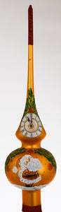 11" Orange Glass Santa Claus Mistletoe Clock Christmas Tree Topper