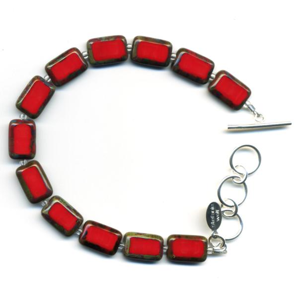 Trilogy Red Glass Tile Bracelet