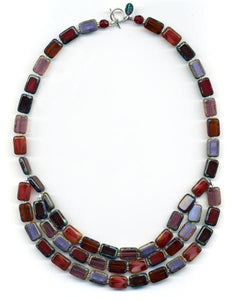 Trilogy 3-Strand Wine and Chocolate Glass Tile Necklace