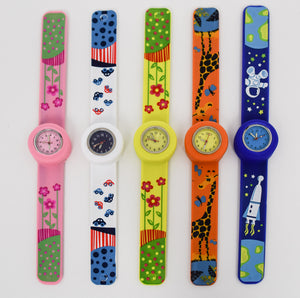 Yellow Snap On Watch with Flowers