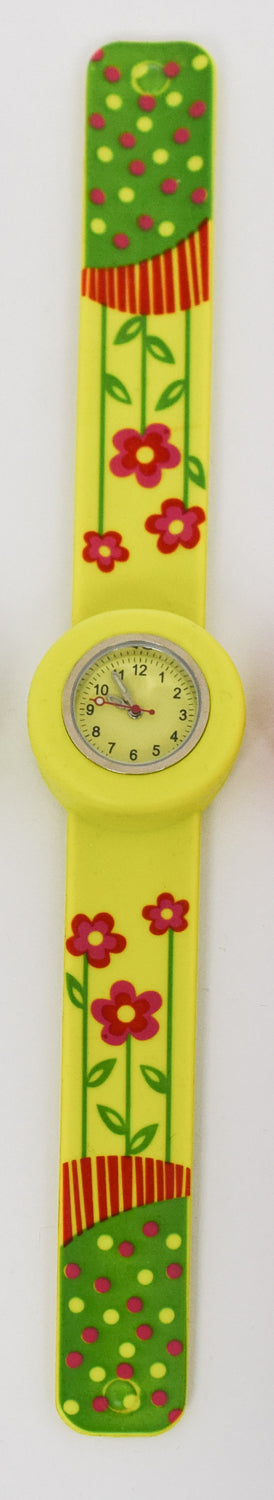 Yellow Snap On Watch with Flowers
